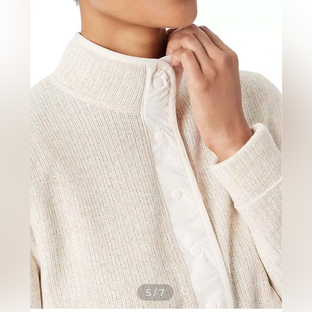 Bass Outdoor Mixed Media Mock Neck Heather Cream Half Snap Pullover Small NWT - Picture 2 of 12